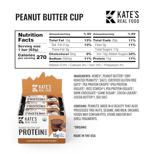 Kates Real Food Peanut Butter Organic Protein Bars 2.2 Oz