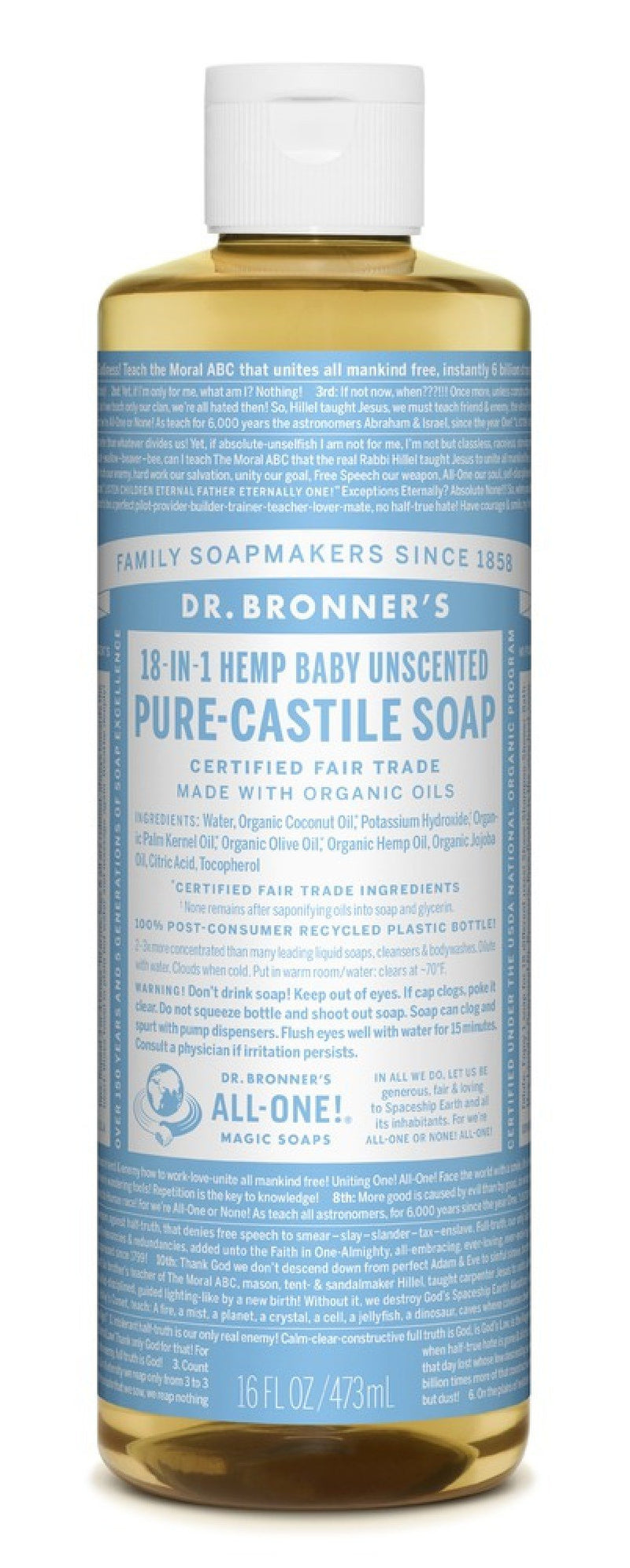Dr. Bronner's Baby Unscented Pure-Castile Soap, 16 oz