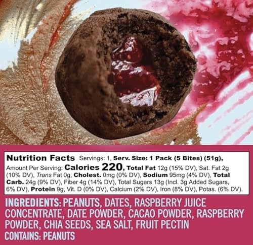 Chia Smash Protein Superfood Snack Bites Choco Peanut Butter + Raspberry Jam, 5 Bites