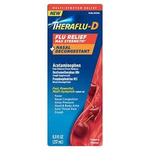 Theraflu-D PSE Flu Relief and Nasal Decongestant, Cherry, 8 OZ
