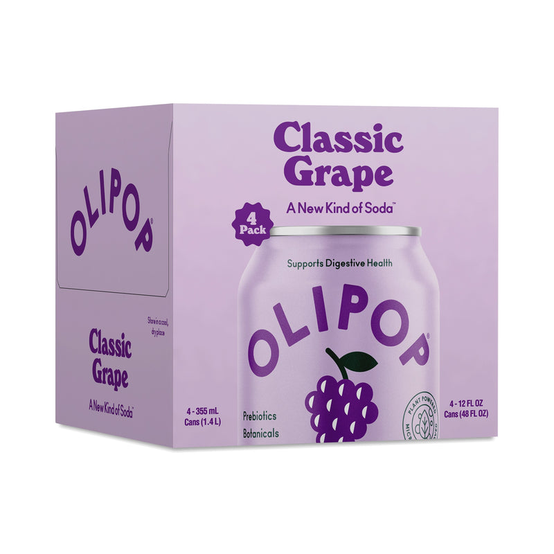 Olipop Classic Grape Prebiotic Soda, 12 Fl Oz, 4 Pack