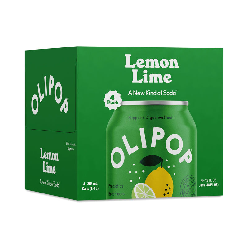 Olipop Lemon Lime Prebiotic Soda, 12 Fl Oz, 4 Pack
