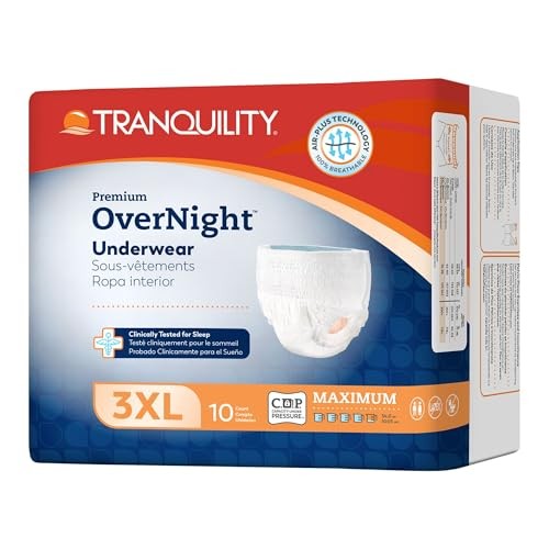 Tranquility Premium Overnight Disposable Maximum Absorbent Underwear 3XL, 10 Pack