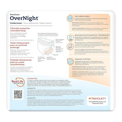 Tranquility Premium Overnight Disposable Maximum Absorbent Underwear 3XL, 10 Pack