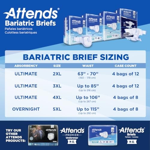 Attends Bariatric Incontinence Disposable Briefs, 5X-Large Tab Closures Ultimate Absorbency