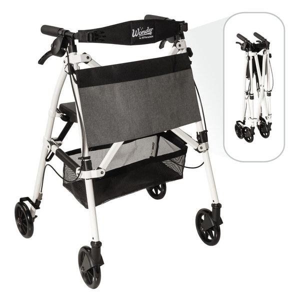 Wonder Rollator Plus, 4-Wheel Lightweight Folding Walker with Seat Vivid White