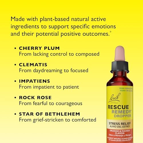 Bach, Rescue Remedy® Dropper, Stress Relief, Orange & Mango, 0.7 Fl Oz (20 Ml)