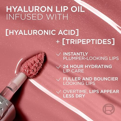 L'Oreal Paris Plump Ambition Hyaluron Lip Oil Plumping Gloss Nude Macaron 0.16 Fl Oz