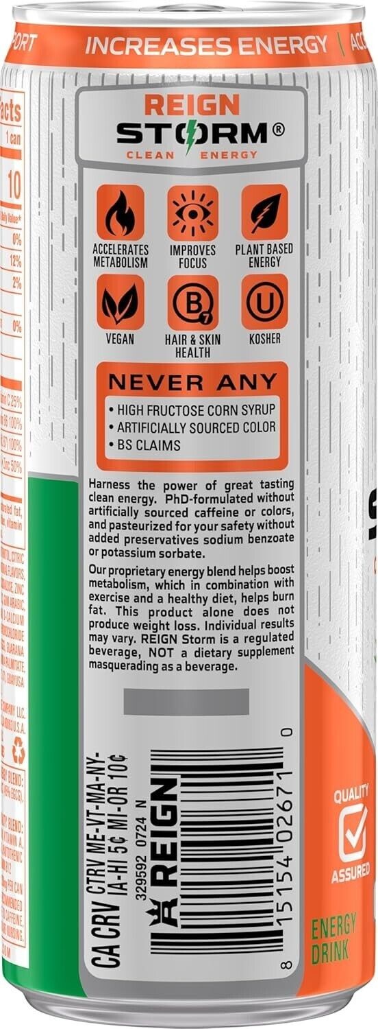 Reign Tropical Energy Drink, Zero Sugar, 12 fl oz