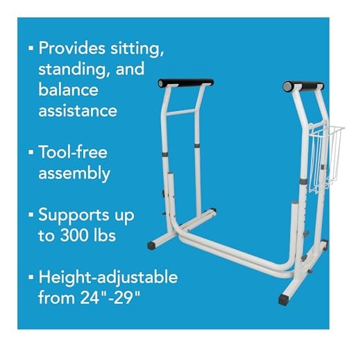 Carex Toilet Safety Rails for Seniors, Adjustable Toilet Safety Frame and Toilet Rails with Handles for Elderly and Disabled, Stand Alone Toilet Safet