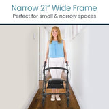 Vive Mobility Steel Rollator Narrow Walker with Seat Foldable