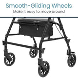 Vive Mobility Steel Rollator Narrow Walker with Seat Foldable