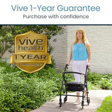 Vive Mobility Steel Rollator Narrow Walker with Seat Foldable