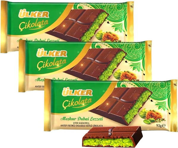 Ulker Dubai Chocolate Bar Pistachio with Premium Pistachio 3.28 Fl Oz