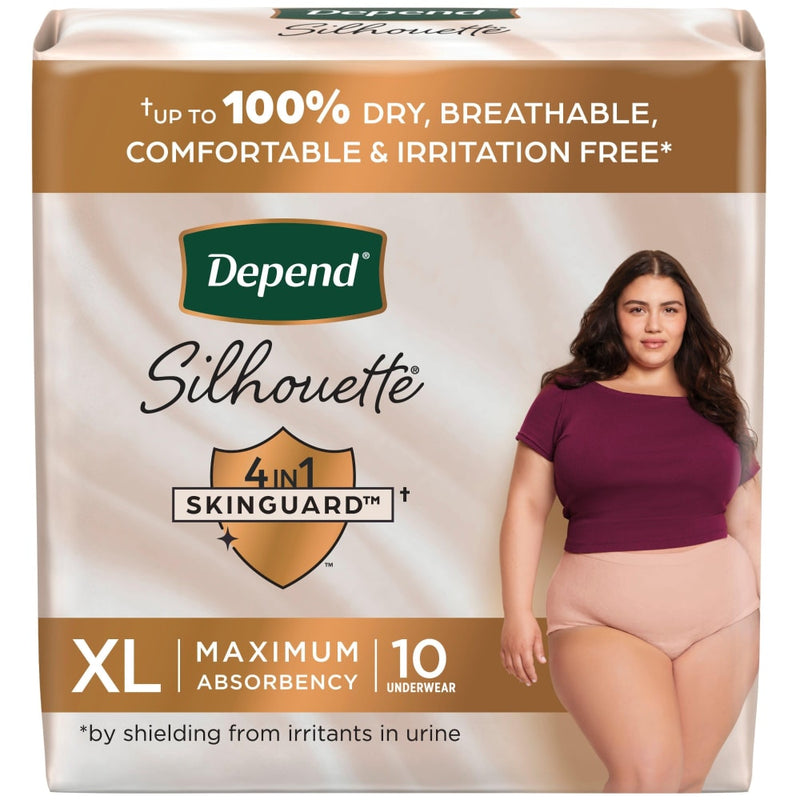 Depend Silhouette Incontinence Underwear for Women, Maximum Absorbency, Pink, XL, 10 ct
