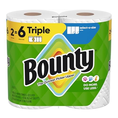 Bounty Select-a-Size 2-Ply Double-Roll Paper Towels, 2 Triple Rolls/123 Sheets per Roll, White