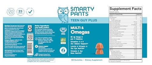 SmartyPants Teen Guy Plus Multivitamin & Omegas Gummies with Vitamins C, D3, B12 & Zinc Pineapple Orange 60ct