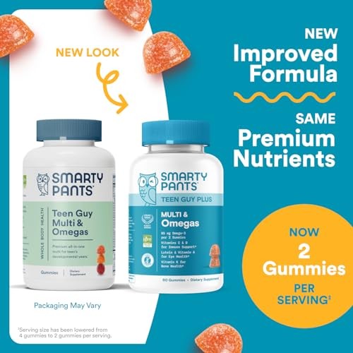 SmartyPants Teen Guy Plus Multivitamin & Omegas Gummies with Vitamins C, D3, B12 & Zinc Pineapple Orange 60ct