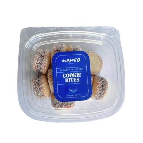 Manso Bakery Alfajor Sandwich Cookie Bite Filled with Dulce De Leche and Coconut Flakes, 20 ct