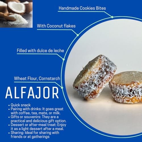 Manso Bakery Alfajor Sandwich Cookie Bite Filled with Dulce De Leche and Coconut Flakes, 20 ct