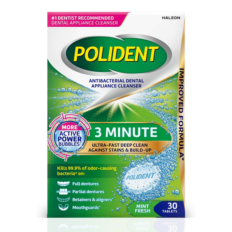 Polident 3 Minute Antibacterial Dental Appliance Cleanser, Mint Fresh, 30 CT
