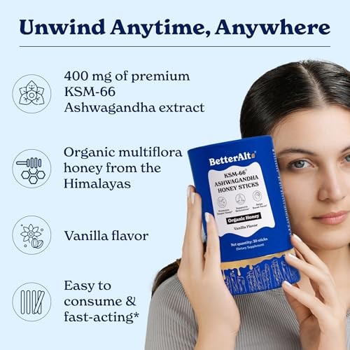 Betteralt KSM-66 Ashwagandha Honey Sticks For Relaxation and Focus 30 Sticks