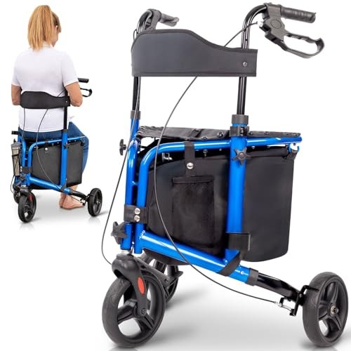 Vive 3 Wheel Walker Rollator Lightweight and Foldable with Seat, Brakes and Wheels