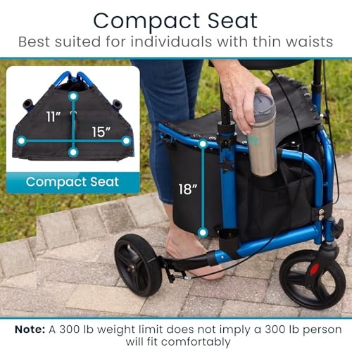 Vive 3 Wheel Walker Rollator Lightweight and Foldable with Seat, Brakes and Wheels