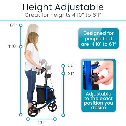 Vive 3 Wheel Walker Rollator Lightweight and Foldable with Seat, Brakes and Wheels