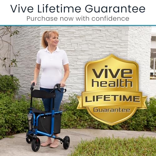 Vive 3 Wheel Walker Rollator Lightweight and Foldable with Seat, Brakes and Wheels