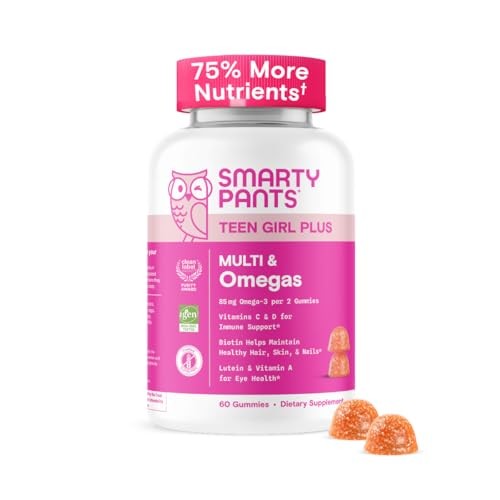 SmartyPants Teen Girl Plus Multivitamin & Omegas Gummies with Vitamin C, D3, B12 & Zinc Mango Orange 60ct