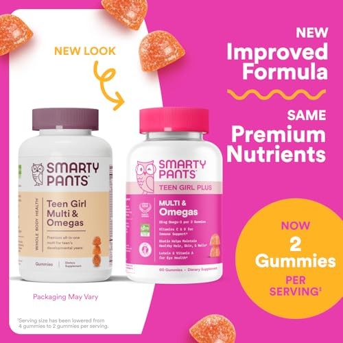 SmartyPants Teen Girl Plus Multivitamin & Omegas Gummies with Vitamin C, D3, B12 & Zinc Mango Orange 60ct
