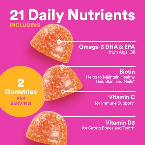 SmartyPants Teen Girl Plus Multivitamin & Omegas Gummies with Vitamin C, D3, B12 & Zinc Mango Orange 60ct