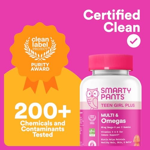 SmartyPants Teen Girl Plus Multivitamin & Omegas Gummies with Vitamin C, D3, B12 & Zinc Mango Orange 60ct