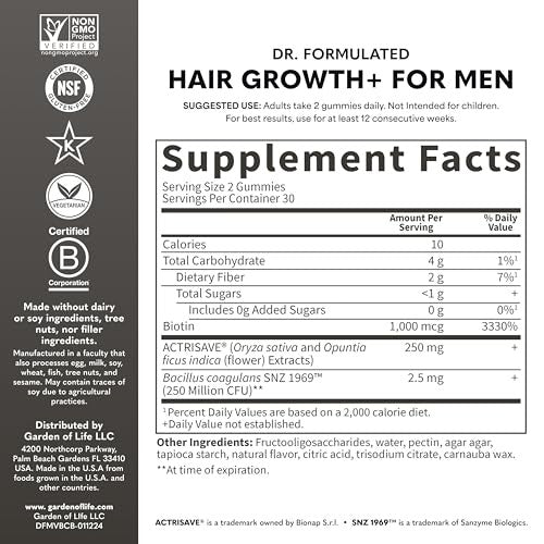 Garden of Life Dr. Formulated Hair Growth Gummies for Men Berry 60ct