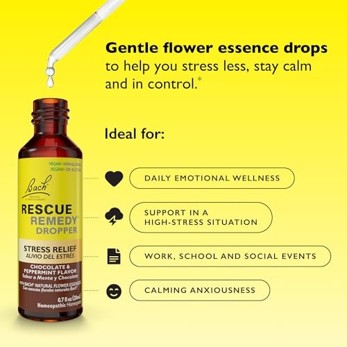 Bach, Rescue Remedy® Dropper, Stress Relief, Chocolate & Peppermint, 0.7 Fl Oz (20 Ml)