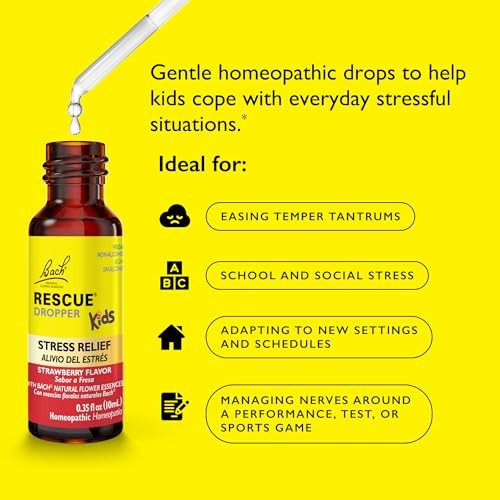 Bach, Rescue® Dropper Kids, Stress Relief, for Ages 2 & up, Strawberry, 0.35 Fl Oz (10 Ml)