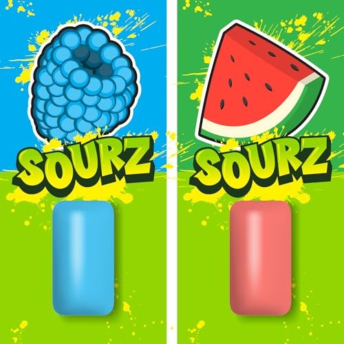 PUR Jumbo SOURZ Gum | Aspartame Free Chewing Gum | 100% Xylitol | Natural Flavor | Sour Blue Raspberry, Sour Watermelon, 20 Pieces (Pack of 1)
