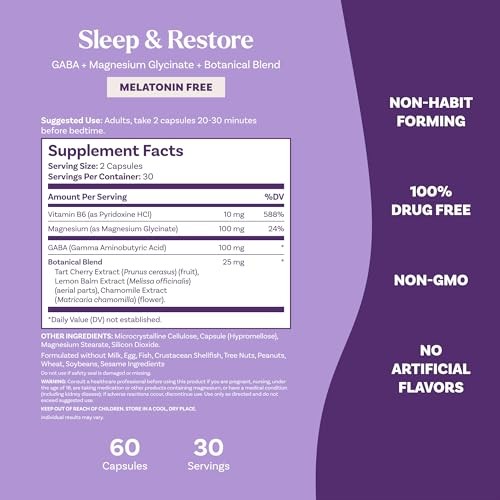 Natrol, Sleep & Restore, Melatonin Free, 60 Capsules