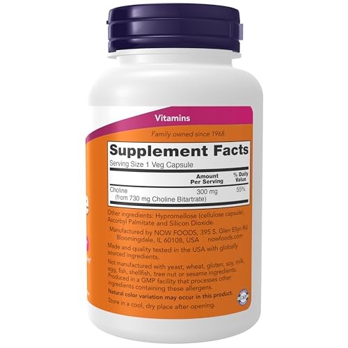 NOW Foods Choline 300 Mg, 100 Veg Capsules