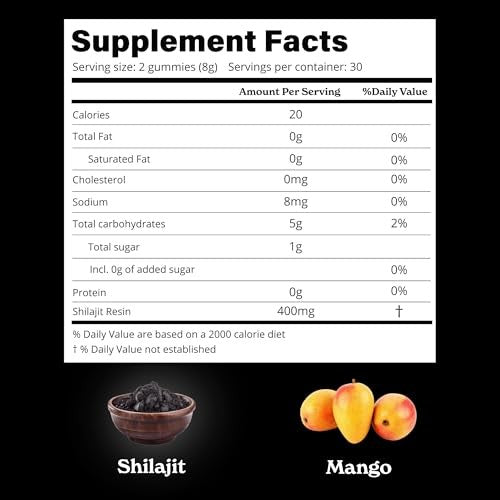 Betteralt Himalayan Pure Shilajit Gummies - 85+ Trace Minerals for Energy & Immunity Mango 60 Gummies