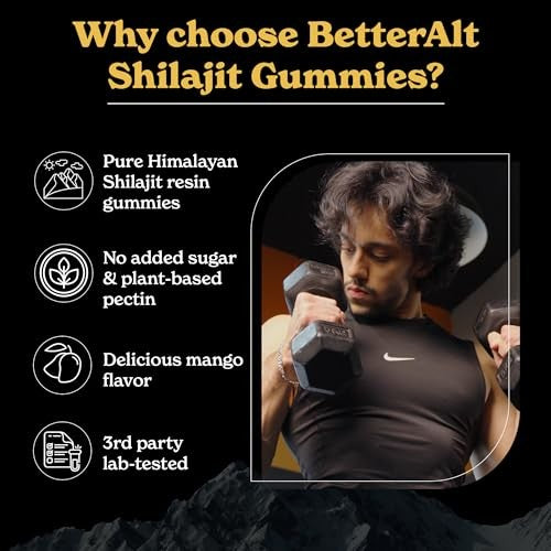 Betteralt Himalayan Pure Shilajit Gummies - 85+ Trace Minerals for Energy & Immunity Mango 60 Gummies