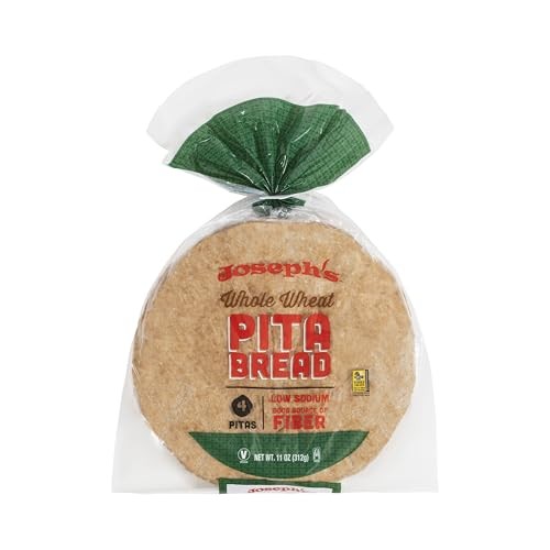 Joseph's Bakery Whole Wheat Pita Bread, 1-Pack, Fresh Baked 4 Pitas per Pack, 11oz.