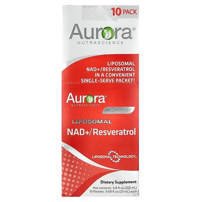 Aurora Nutrascience Mega-Pack+ Liposomal NAD+/Resveratrol, 20 ml Packets, 10 ct