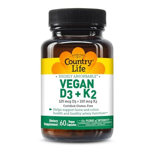 Country Life Vegan D3 & K2 – 5000 IU & 100 Mcg MK-4 & MK-7 60 Capsules