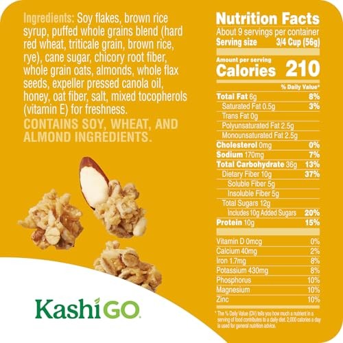 Kashi, GO, Protein + Fiber, Honey Almond Flax Crunch Cereal, 17.7 Oz