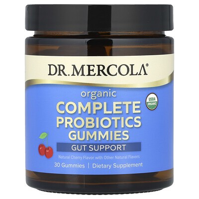 Dr. Mercola, Organic Complete Probiotics Gummies, Natural Cherry, 50 Mg (5 Billion CFU), 30 Gummies