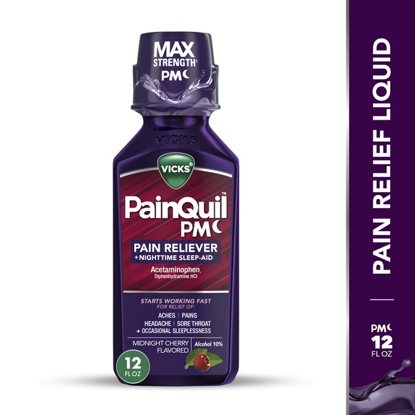 Vicks PainQuil PM Pain Relieving Liquid and Sleep Aid, Midnight Cherry, 12 OZ