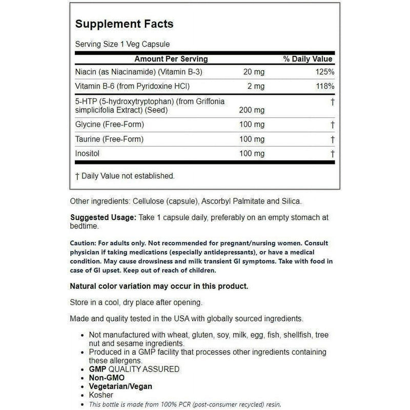 Now 5-HTP Tyrosine 200mg 60 Vegetable Capsules