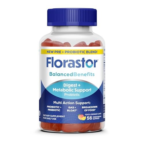 Florastor Digestive and Metabolic Support Probiotic Blend Gummies Peach Lemonade 56 Vegetarian Gummies
